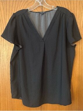 Hilary Radley Black and White Polka Dot V-Neck Blouse